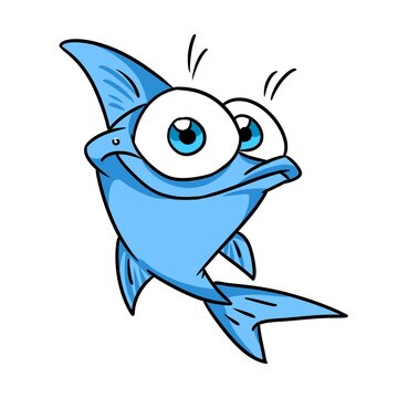 Little blue fish funny animal illustration cartoon character
