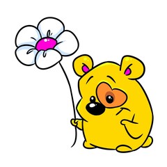 Little cute hamster animal flower gift illustration cartoon character