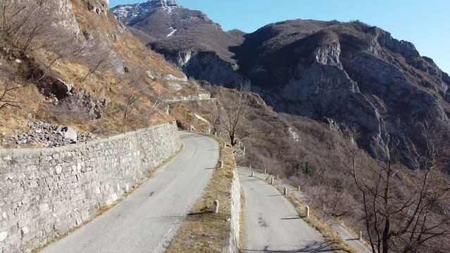 Panoramic view of mountain road in the italian alps