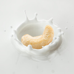 Cashew falls into milk, yoghurt, sour cream, Splash