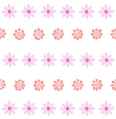 seamless pattern with big pink-violet flowers and small light red flowers isolated background