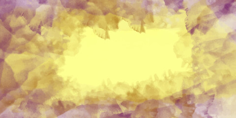 Colorful watercolor background of abstract sunset sky with paint blotches and soft blurred texture in blue green yellow .Blue green watercolor background with white clouds.