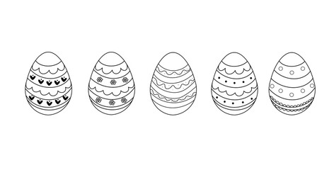 Eggs set black style ioslated on white background with different pattern for greeting card
