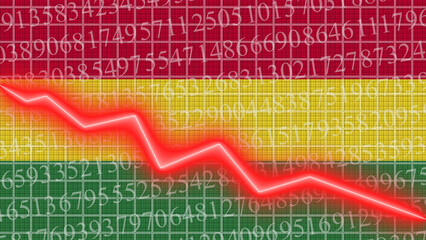 Bolivia flag and economic and finance growth progress chart report - red neon zigzag down line – 3D Illustrations