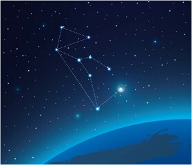 Constellation Lupus with planet  in deep space 