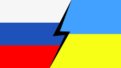 Military conflict between Ukraine and Russia. Two flags of opposites countries