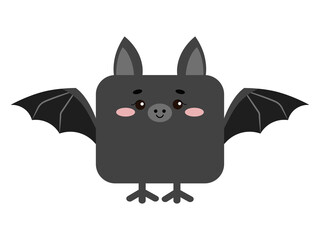 Square bat forest animal face with paws icon isolated on white background. Cute bat cartoon square shape kawaii kids avatar character. Vector flat clip art illustration mobile ui game application.