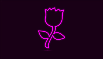 Rose flower in neon purple color isolated on dark background. Vector illustration