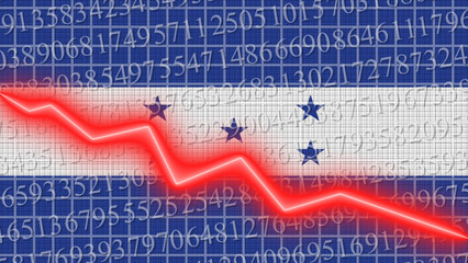Honduras flag and economic and finance growth progress chart report - red neon zigzag down line – 3D Illustrations