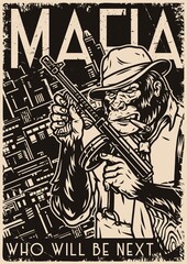 Mafia and city monochrome poster