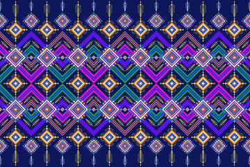 Aztec geometric ornate art, Ethnic vector abstract dark blue background. Seamless pattern in tribal, folk embroidery, African style. Seamless pattern with shape, Design for carpet, wallpaper, cloth