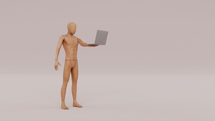 Standing Mannequin and Laptop in Hand 3d Render