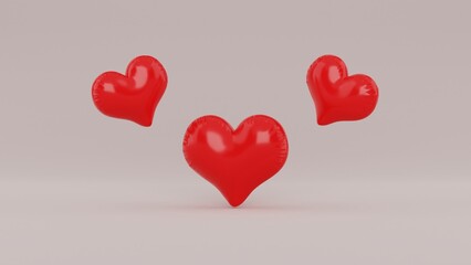 3 Red Hearts Hanging In The Air 3d İllustration