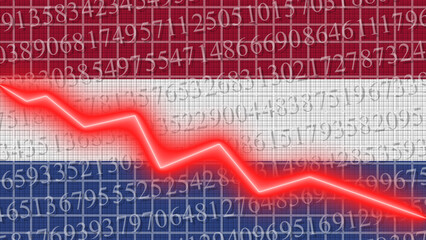 Myanmar Burma flag and economic and finance growth progress chart report - red neon zigzag down line – 3D Illustrations