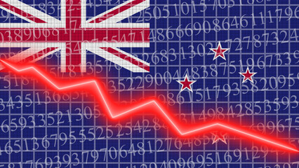 Netherlands flag and economic and finance growth progress chart report - red neon zigzag down line – 3D Illustrations