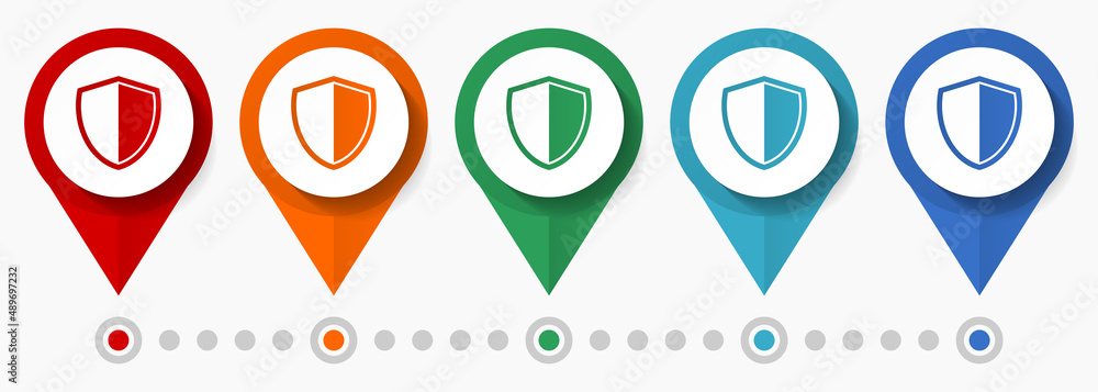 Poster Shield, guard concept vector icon set, flat design  secure pointers, infographic template easy to edit