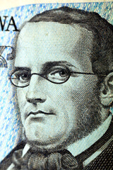 Portrait of Stanisław Moniuszko, old Polish Zloty money, Poland, vintage retro, selective focus of...