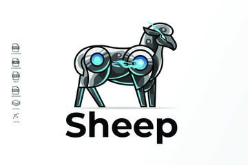 Modern Mecha Robotic Sheep Logo Design Template