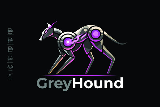 Modern Mecha Robotic Hound Logo Design Template