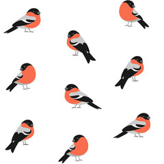 Simple trendy pattern with bullfinch. Cartoon vector illustration for prints, clothing, packaging and postcards.