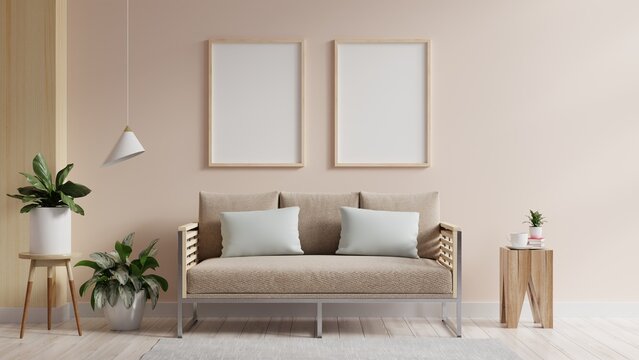 Mock up frame posters in scandinavian style living room.