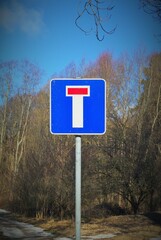 Dead end sign near the forest 
