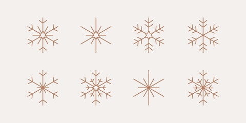 Snowflake icons. Set of 8 geometric shape. Modern linear design sign.  Modern abstract linear shape and new year's traditional decor elements.  