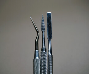 metal instruments for pedicure and podology - obrazy, fototapety, plakaty