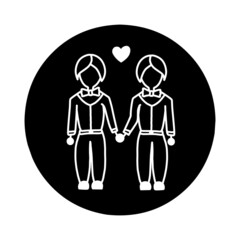 Gay couple wedding vector icon. filled flat sign for mobile concept and web design. Same-sex marriage glyph icon. Homosexuality relationship symbol, logo illustration. Vector graphics