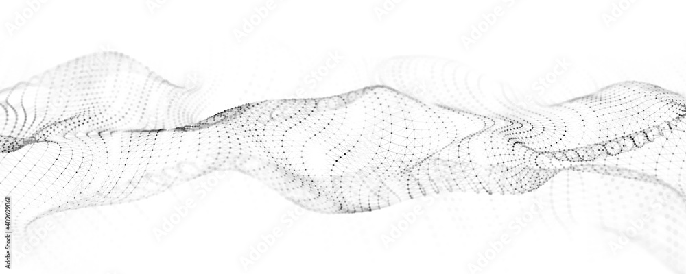 Poster digital dynamic wave of particles. abstract white futuristic background. big data visualization. 3d 