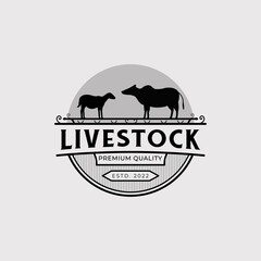 vintage livestock, lamb, or cattle logo vector illustration design