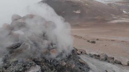 Fumarole and smoke back to the ground