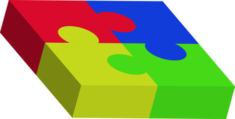 Einfache dreidimensionale Vektorgrafik rot, blau, grün, gelb Puzzleteil