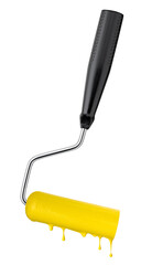 Paint roller isolated with yellow color