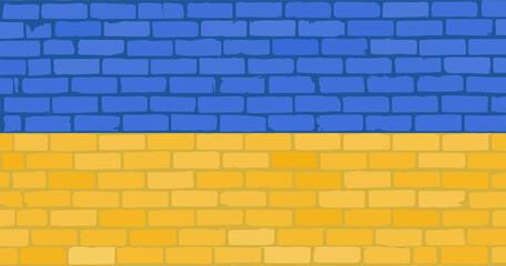 Flag of Ukraine on old grunge brick wall in background. Design vector illustration.