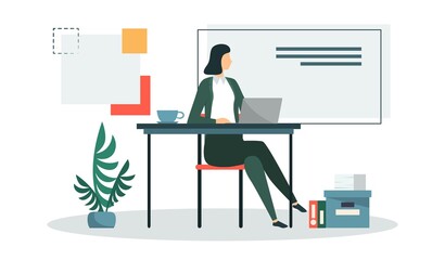 Girl works in office