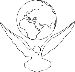 Flying dove for peace concept.  Vector illustrate. International peace with doves. One line illustration. 