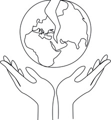 Hands hold the planet. An illustration calling for peace on Earth and in the world. Let's save the world from war, ecological catastrophe. We take care of the Land. Vector illustrate. 