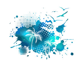 Multi-colored blue palms trees. Vector illustration