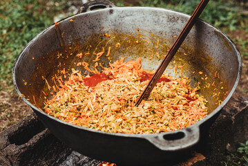 Metal pot with delicious typical Costa Rican food 