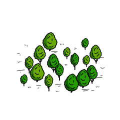 Fototapeta na wymiar Trees for map. Hand drawn Green forest. Sketch park area. Outline cartoon illustration