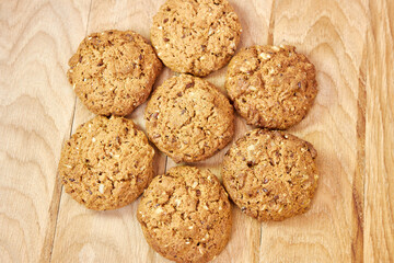Delicious oatmeal cookies with sunflower seeds and peanuts. Healthy diet.