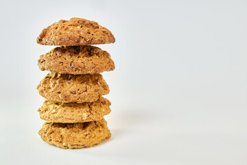Delicious oatmeal cookies with sunflower seeds and peanuts. Healthy diet.