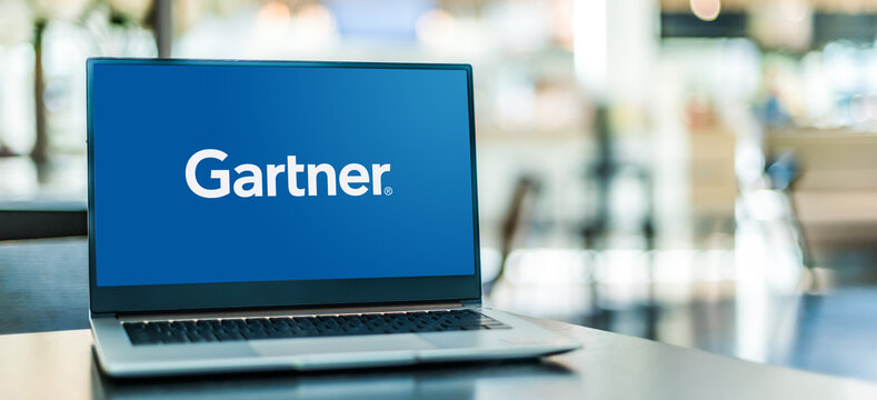Laptop computer displaying logo of Gartner