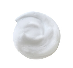 Face cleanser mousse sample. White cleanser foam bubbles on a white background.