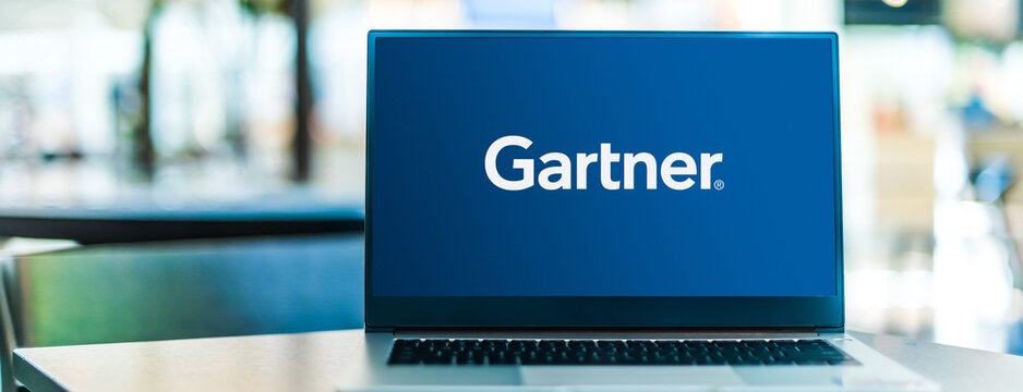 Laptop computer displaying logo of Gartner