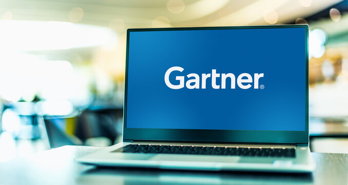 Laptop computer displaying logo of Gartner