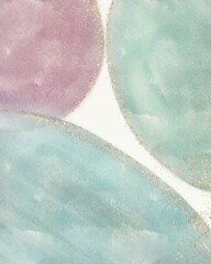 Abstract modern contemporary art watercolor background with green and pink spots and glitter 