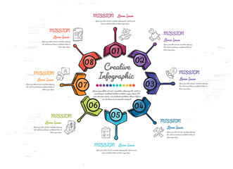 Circle Infographic Hand drawing style 8 options or steps. Presentation for business concept. Can be used for workflow layout, process diagram, flow chart.