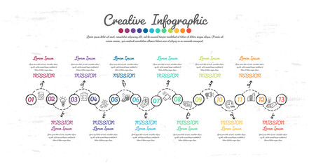 Infographic design Hand drawing style 13 option for Presentation Timeline.